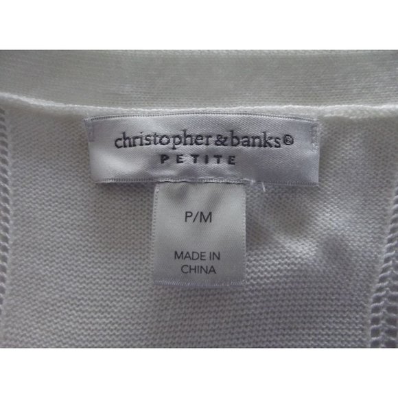 Christopher&Banks Open Front Long Cardigan Sweater PM ivory orange pink chevron - Picture 3 of 11